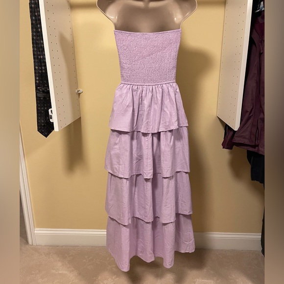 Strapless Lavender Tiered Maxi Dress - Picture 4 of 7